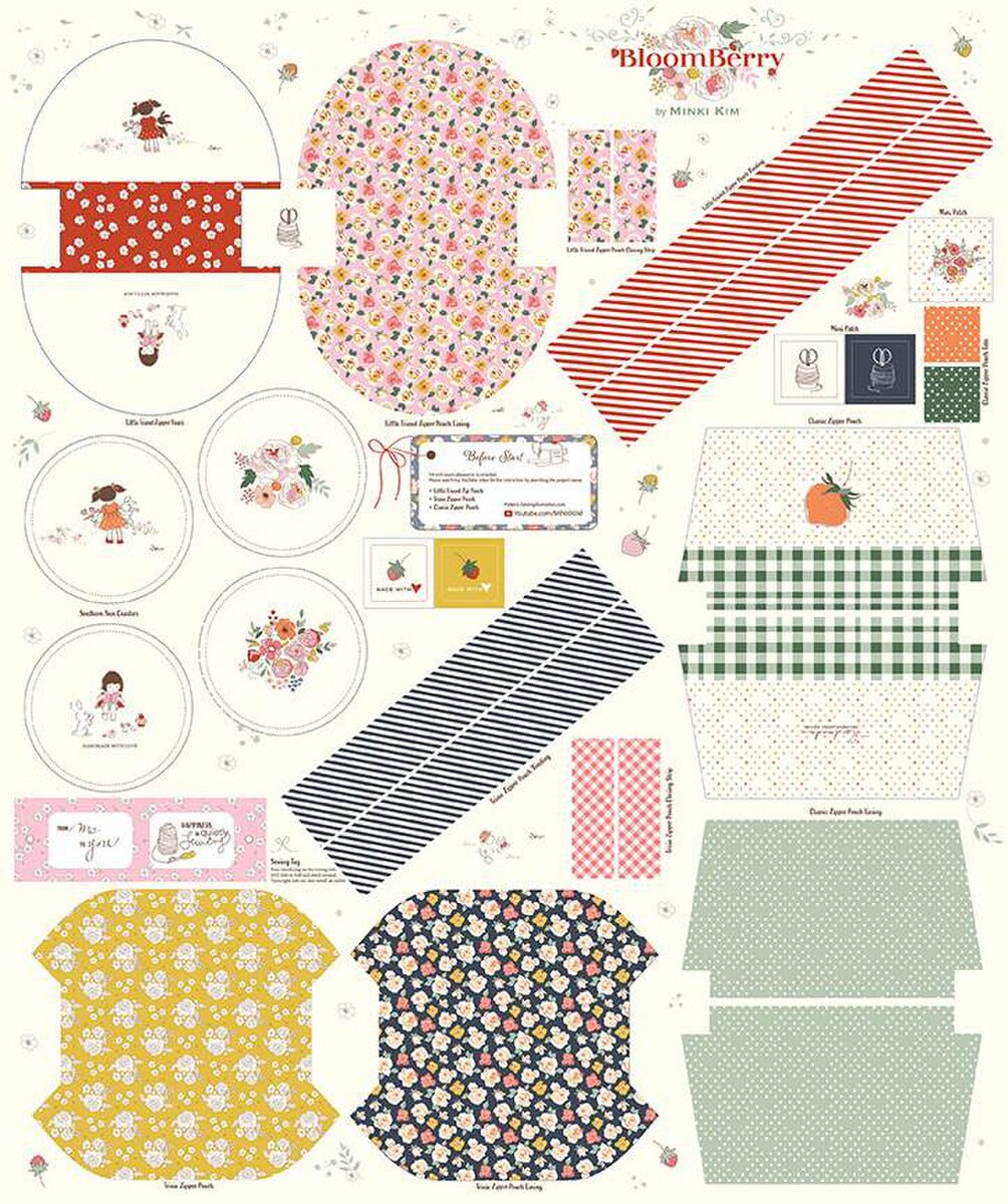 BloomBerry Zipper Pouch Panel | Minki Kim | Riley Blake Designs | P14608-PANEL | Sold As A Panel 36"x43"