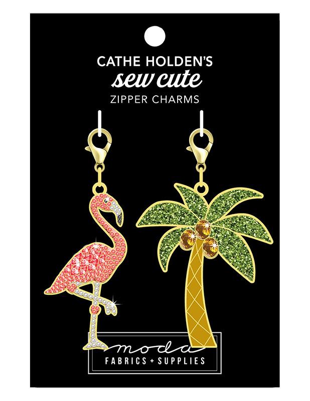 Flamingo Palm Zipper Pulls 2 ct | Cathe Holden | Moda Fabrics | CH163R