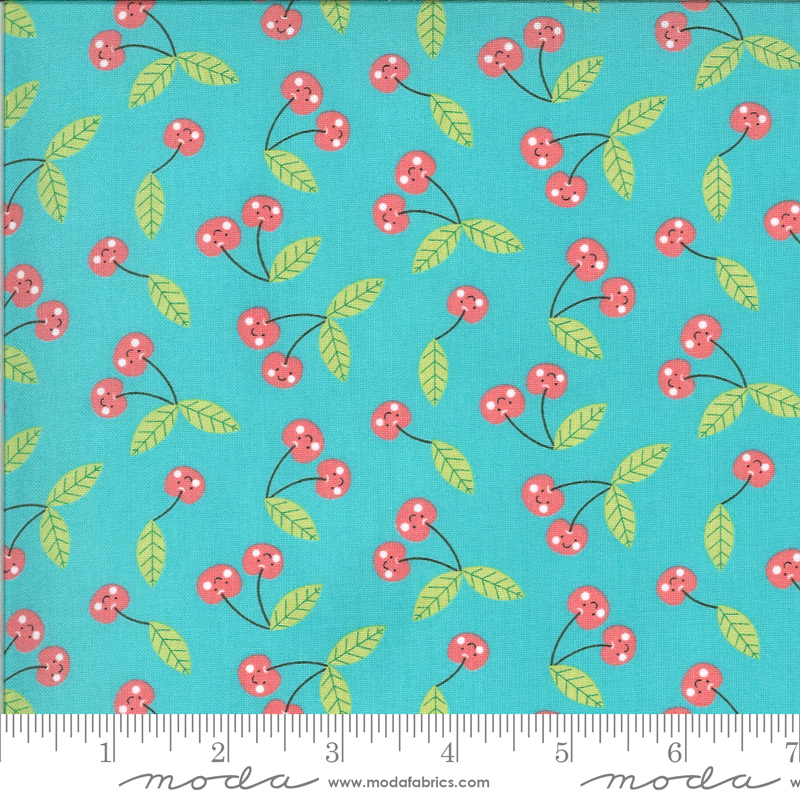 Hello Sunshine Aqua Cherries | Abi Hall | Moda Fabrics | 35353 16 | Sold in 1/2 Yds