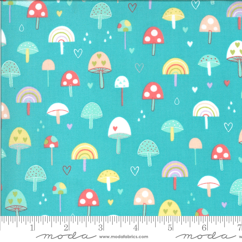 Hello Sunshine Aqua Mushrooms | Abi Hall | Moda Fabrics | 35351 16 | Sold in 1/2 Yds