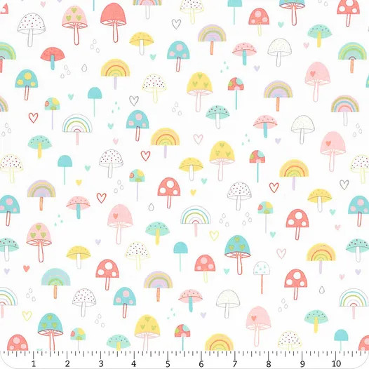 Hello Sunshine White Mushrooms | Abi Hall | Moda Fabrics | 35351 11 | Sold in 1/2 Yds