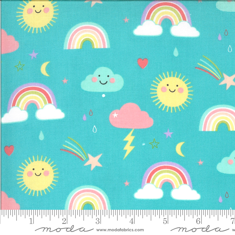 Hello Sunshine Aqua Rainbows | Abi Hall | Moda Fabrics | 35350 16 | Sold in 1/2 Yds
