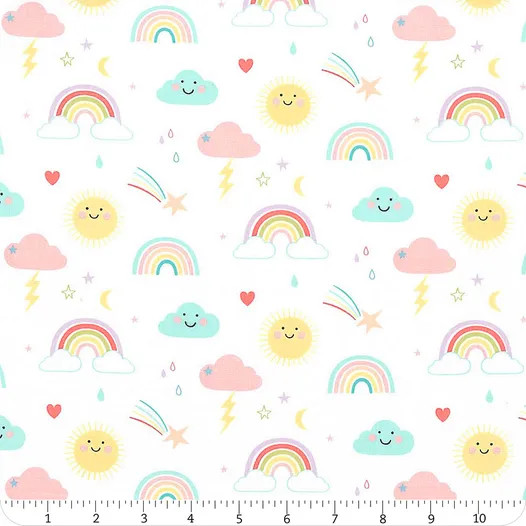 Hello Sunshine White Rainbows | Abi Hall | Moda Fabrics | 35350 11 | Sold in 1/2 Yds