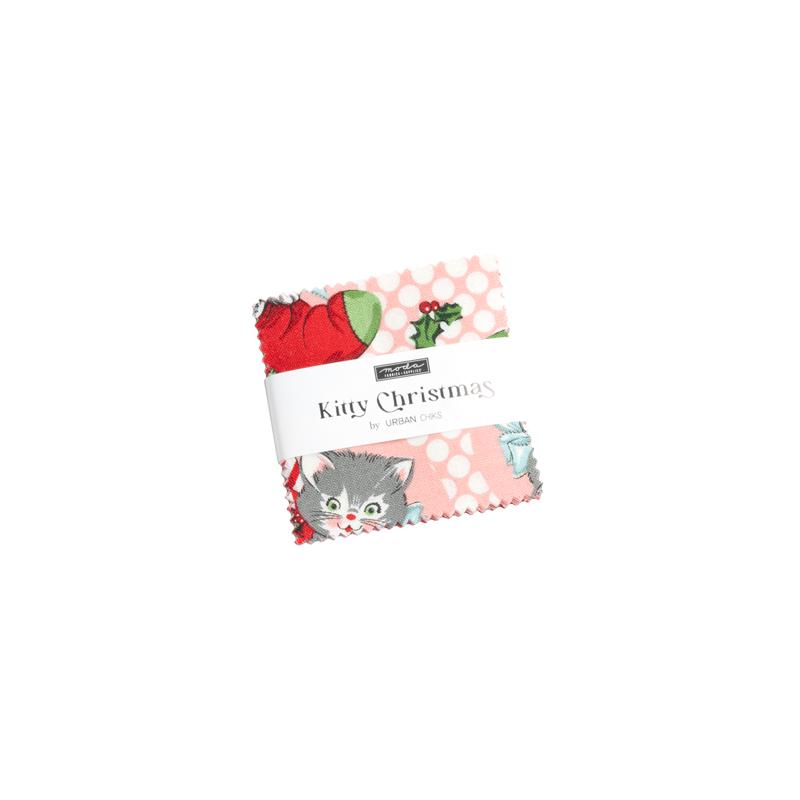 Kitty Christmas Mini Charm Pack | Urban Chiks | Moda Fabrics | 31200MC | Sold As A Bundle