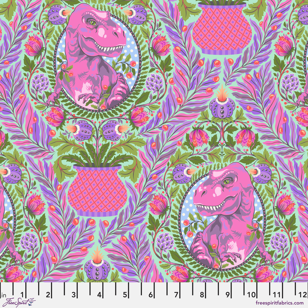 Roar! Tree Rex Mist | Tula Pink | Free Spirit Fabrics | PWTP222.MIST | Sold in 1/2 Yds