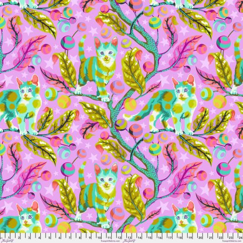 Tabby Road Deja Vu Club Kitty Electroberry | Tula Pink | Free Spirit Fabrics | PWTP233.ELECTROBERRY | Sold in 1/2 Yds