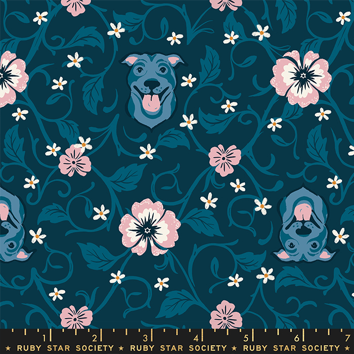 Dog Park Pitbull Novelty Teal Navy | Sarah Watts for Ruby Star Society | Moda Fabrics | RS2095 14 | Sold in 1/2 Yd