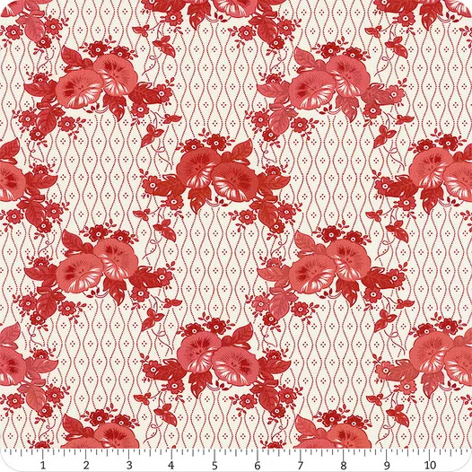 Roselyn Ivory Red Morning Glory | Minick & Simpson | Moda Fabrics | 14911 16 | Sold in 1/2 Yds