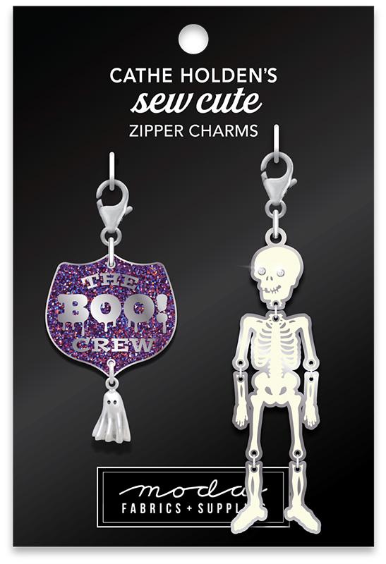 Skeleton Boo Badge Zipper Pulls 2 ct | Cathe Holden | Moda Fabrics | CH179